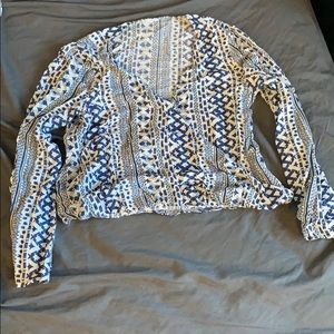 Blue and White Wrap Crop Top